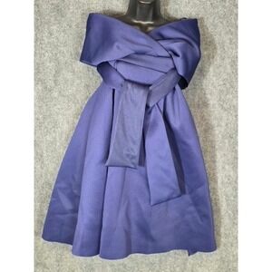 ASOS Navy Blue Off The Shoulder Wrap Bow Fit &‎ Flare Cocktail Midi Dress US 4